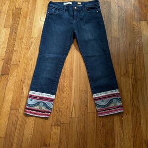 Anthropologie Women's Blue Jeans with Patterned Hem